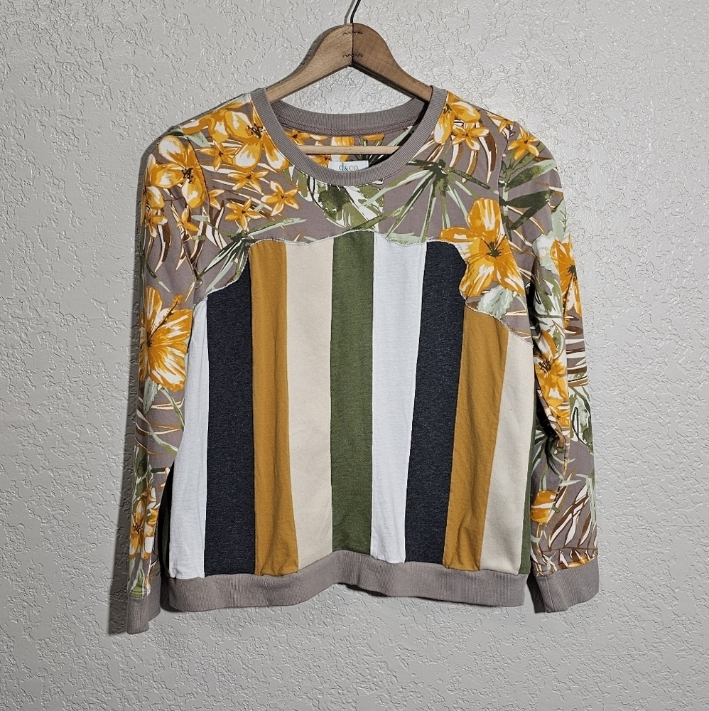 Custom Upcycled Reworked Floral/Striped Sweatshirt